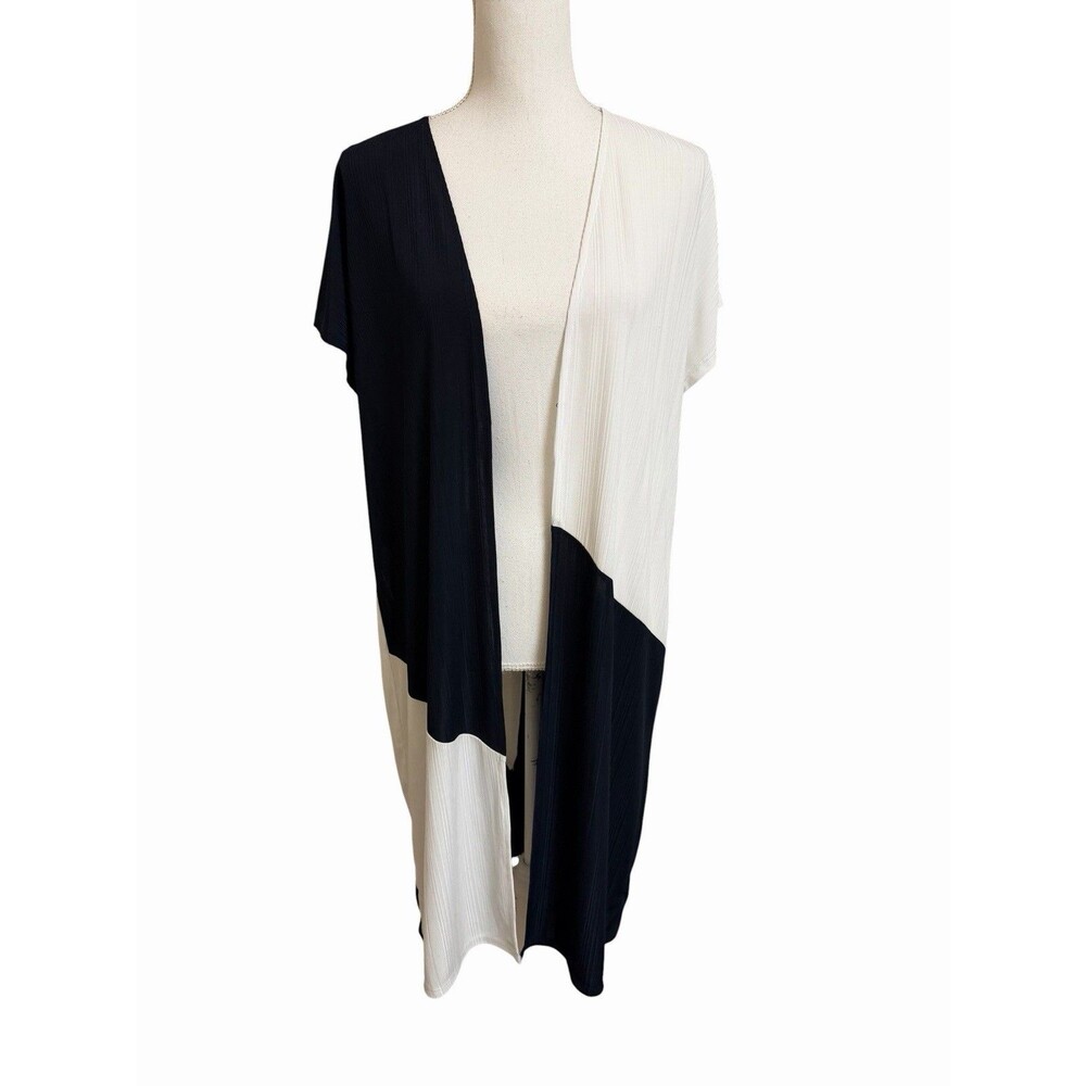 NWT Chico's Travelers Women's 2 Large Black & White Colorblock Duster Kimono